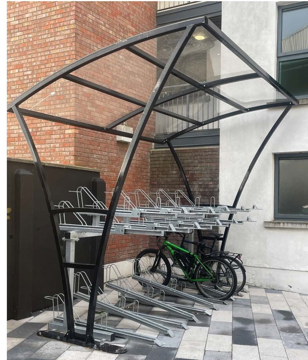 Bike shed located at entrance to Shelbourne PArk