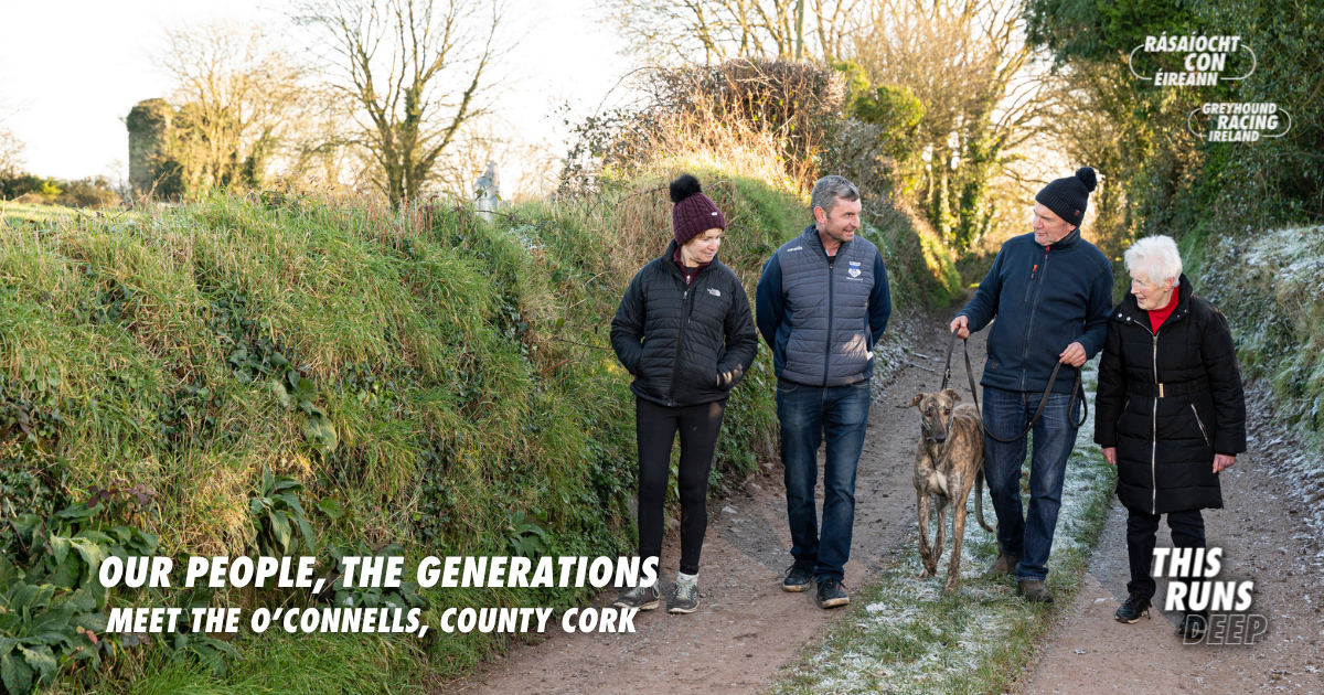 Meet hte O'Connell family from County Cork, one of the many generations of families across Ireland united by their love of greyhounds. The picture shows members of the O'Connell Family from County Cork for the Our People, The Generations series by Greyhound Racing Ireland
